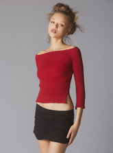 Off The Shoulder Quarter Sleeve Top In Red UNIF