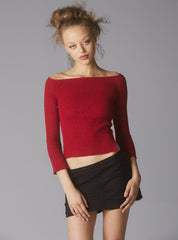 Off The Shoulder Quarter Sleeve Top In Red UNIF