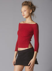 Off The Shoulder Quarter Sleeve Top In Red UNIF