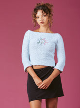 Soft Baby Blue Cropped Boucle-Knit Sweater UNIF