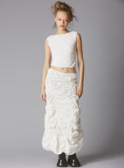 Sleeveless Top With Wide Neck & Ruffled Trim in White UNIF