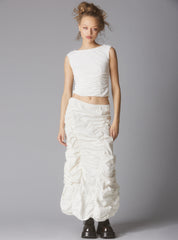 Sleeveless Top With Wide Neck & Ruffled Trim in White UNIF