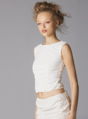 Sleeveless Top With Wide Neck & Ruffled Trim in White UNIF