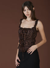 Lace Blouse With Ribbon Lace-Up In Brown UNIF