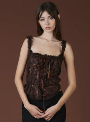 Lace Blouse With Ribbon Lace-Up In Brown UNIF