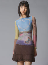 Skye Top Y2K allover-print mesh top with custom artwork