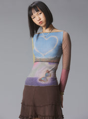 Skye Top Y2K allover-print mesh top with custom artwork