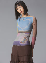 Skye Top Y2K allover-print mesh top with custom artwork