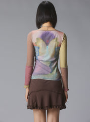 Skye Top Y2K allover-print mesh top with custom artwork