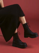 Black Platform Lace-Up Combat Boot UNIF
