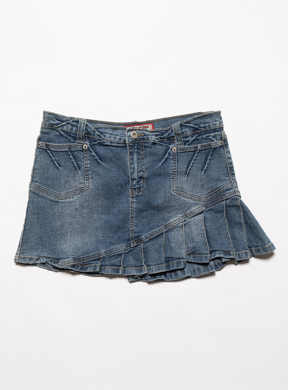 Vintage Vanilla Star Denim Pleated Mini Skirt