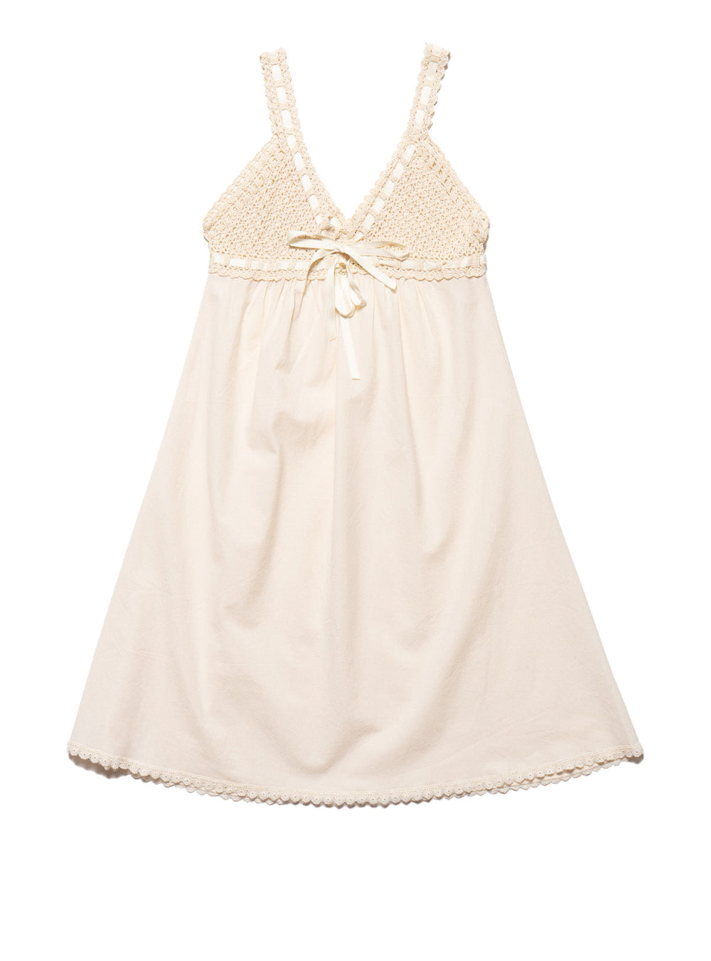 Vintage Cotton Bodice Crochet Ribbon Midi Dress