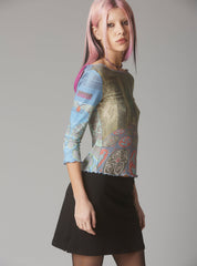 Mesh Printed Quarter Sleeve Top With Wide Neck UNIF