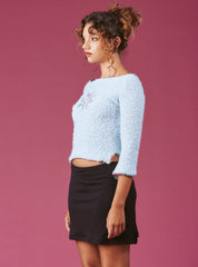 Soft Baby Blue Cropped Boucle-Knit Sweater UNIF