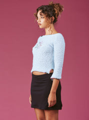 Soft Baby Blue Cropped Boucle-Knit Sweater UNIF