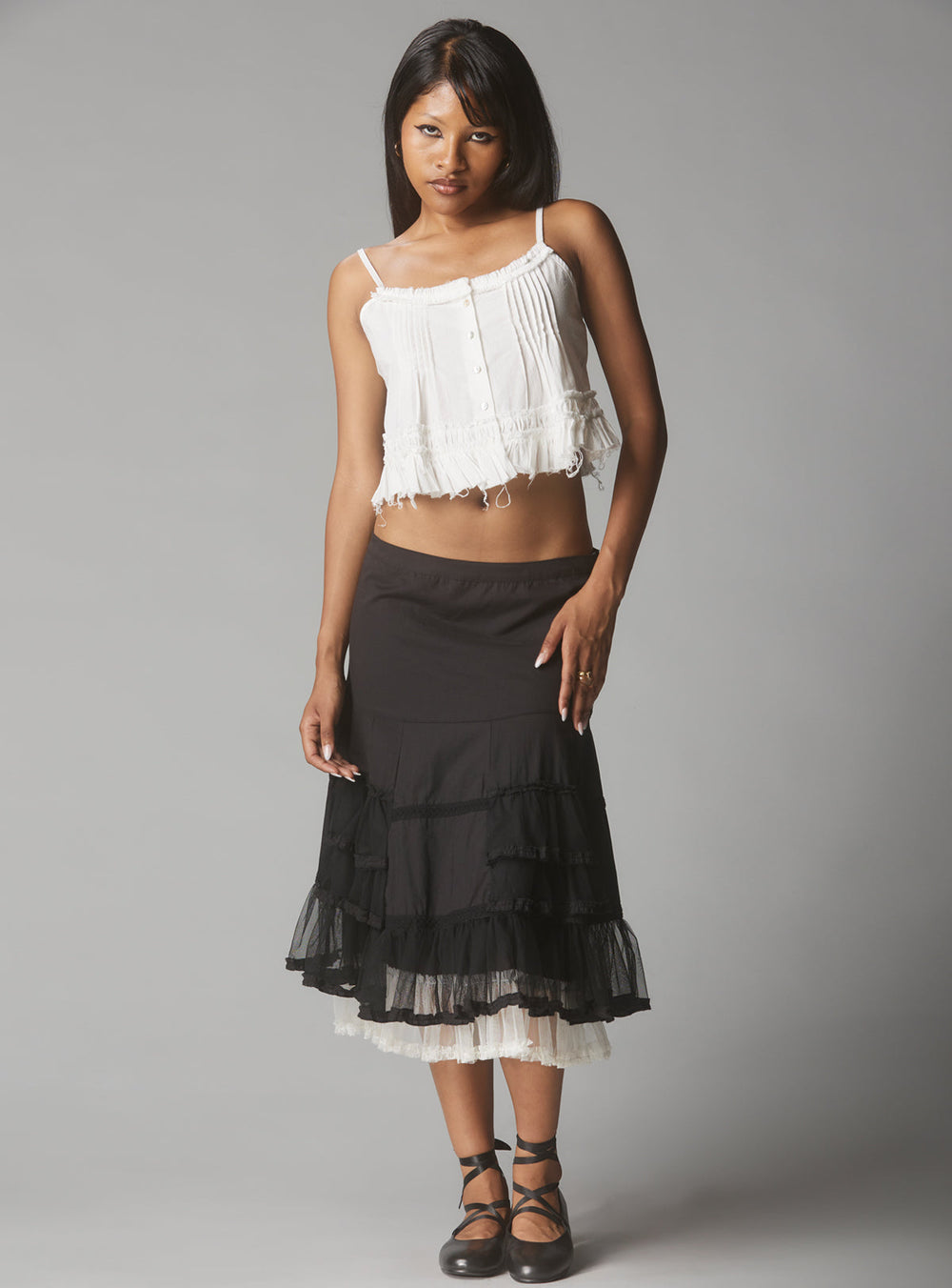 White Crop Top With Raw Hem UNIF