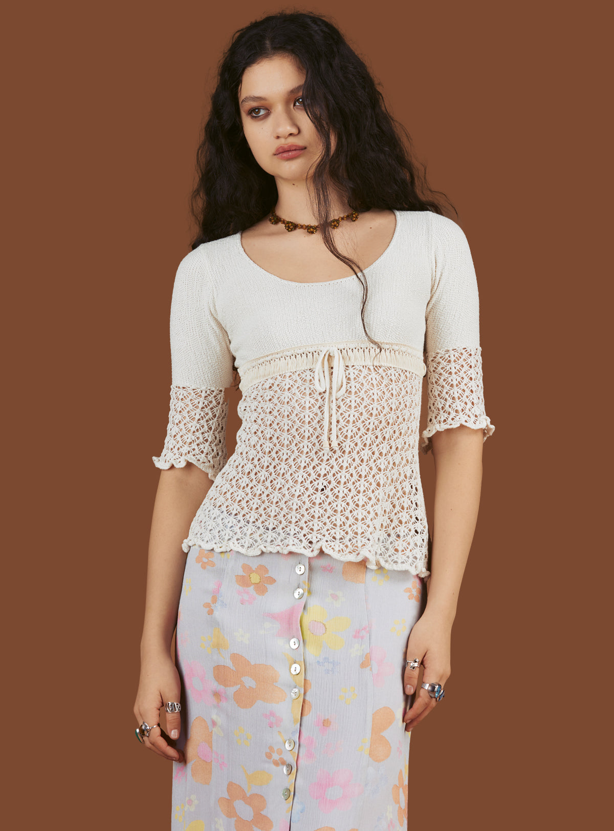Crochet Knit Top In Off White UNIF