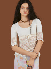 Crochet Knit Top In Off White UNIF