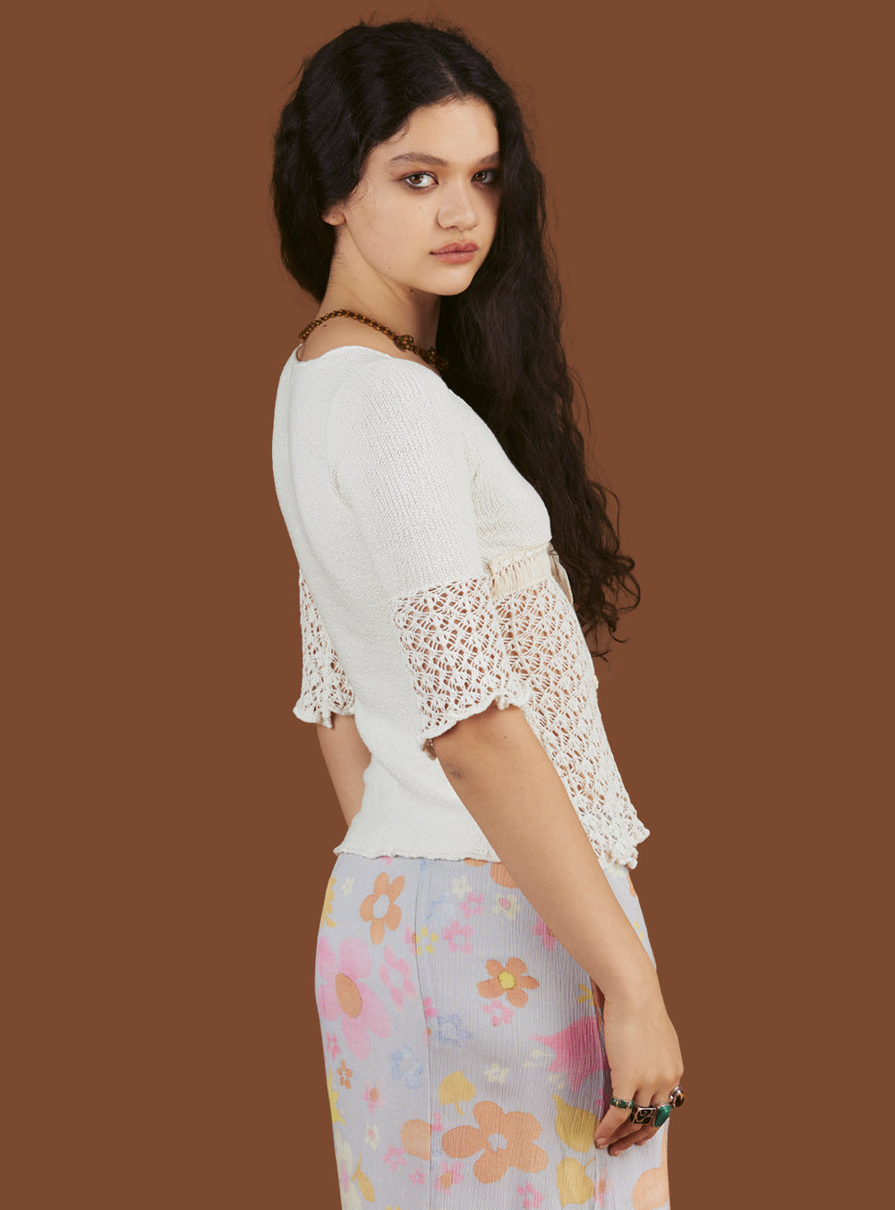 Crochet Knit Top In Off White UNIF
