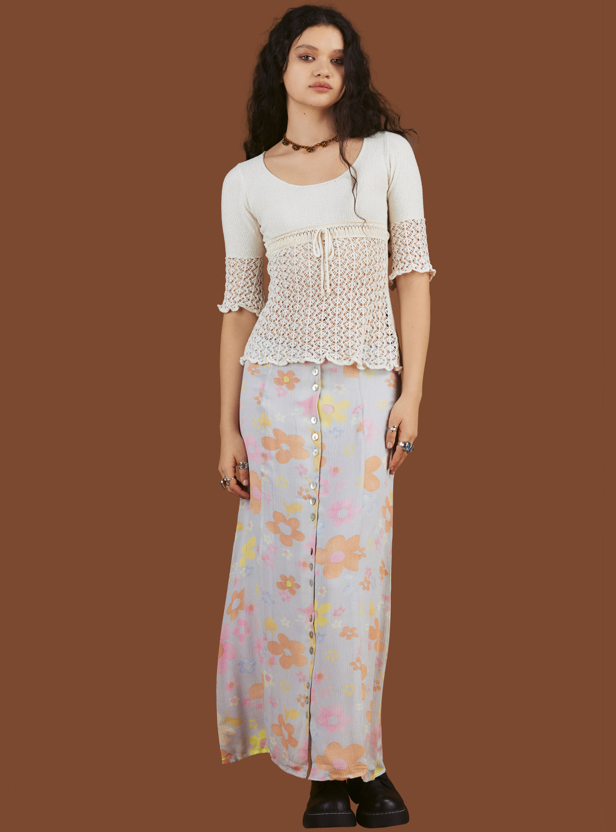 Crochet Knit Top In Off White UNIF