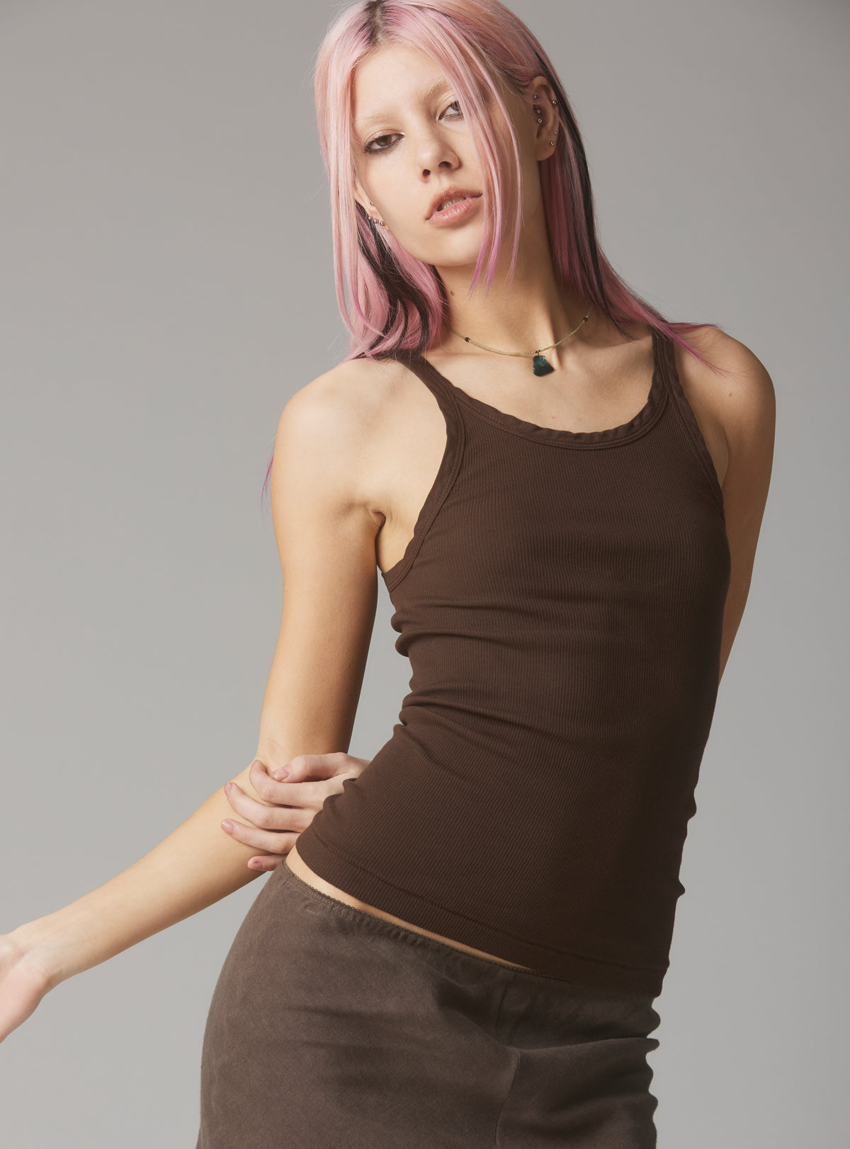 Staple Rib Tank Dark Brown