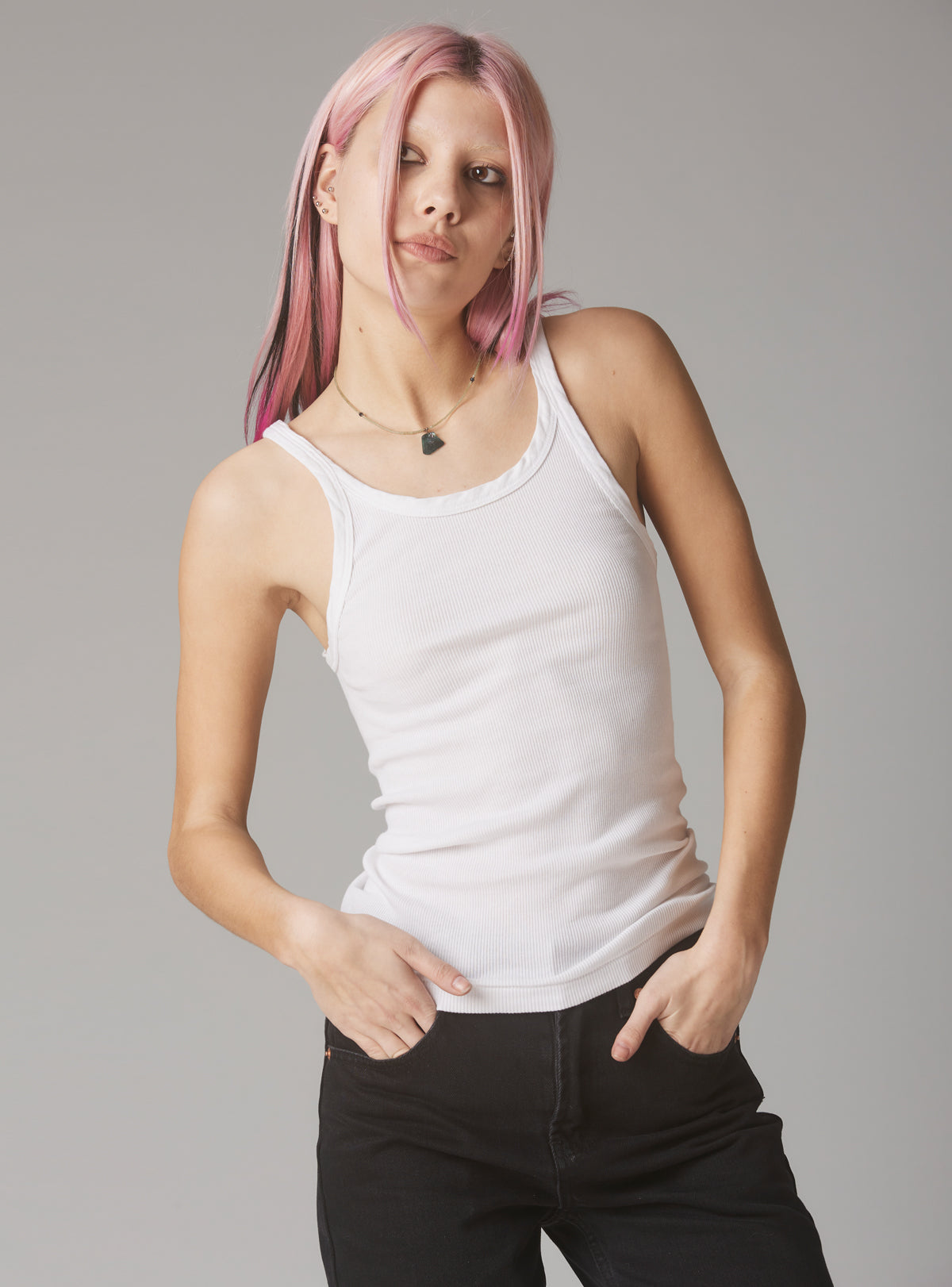 Staple Rib Tank White