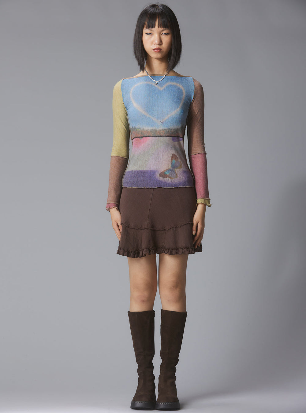 Skye Top Y2K allover-print mesh top with custom artwork