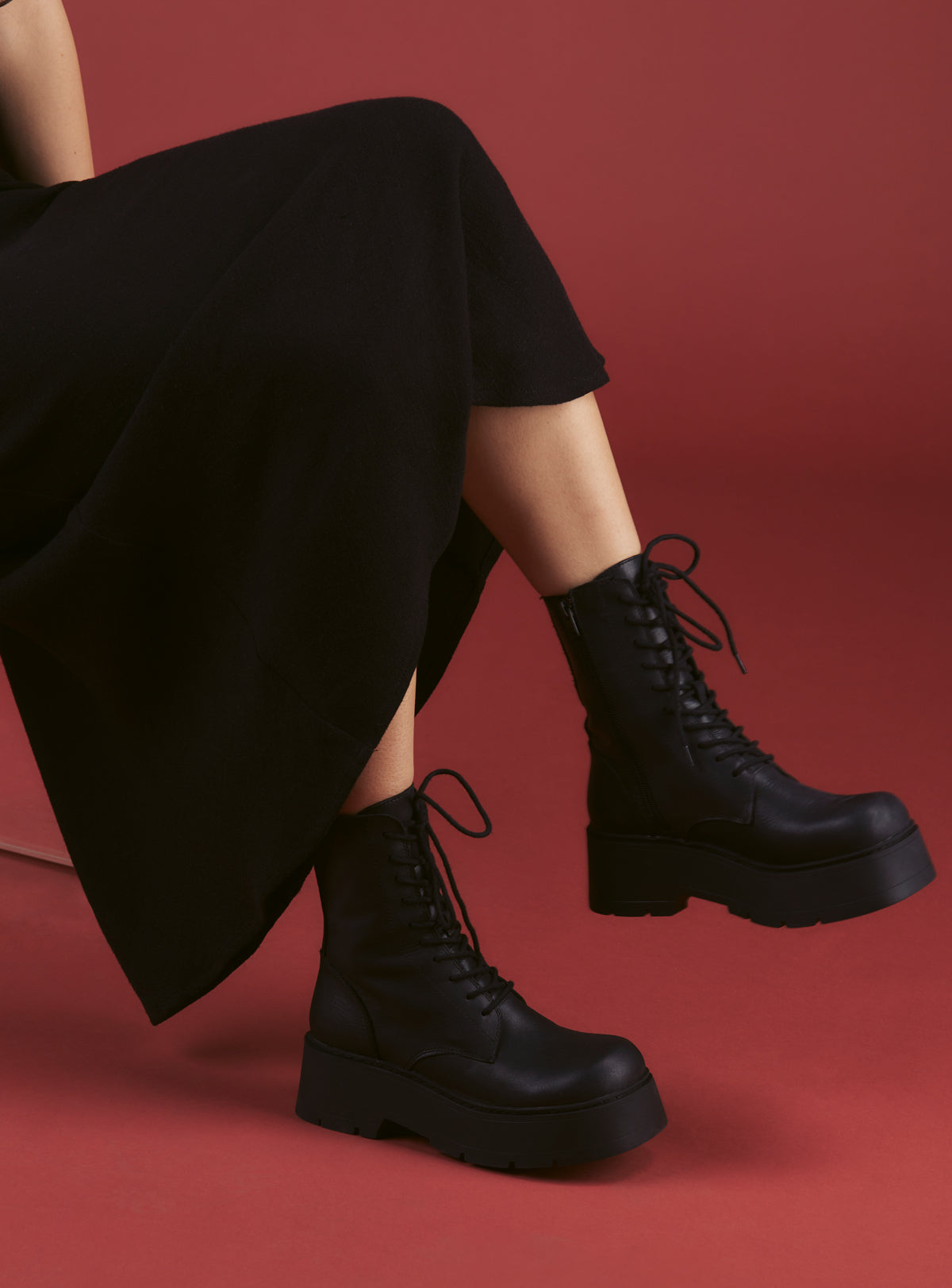 Black Platform Lace-Up Combat Boot UNIF