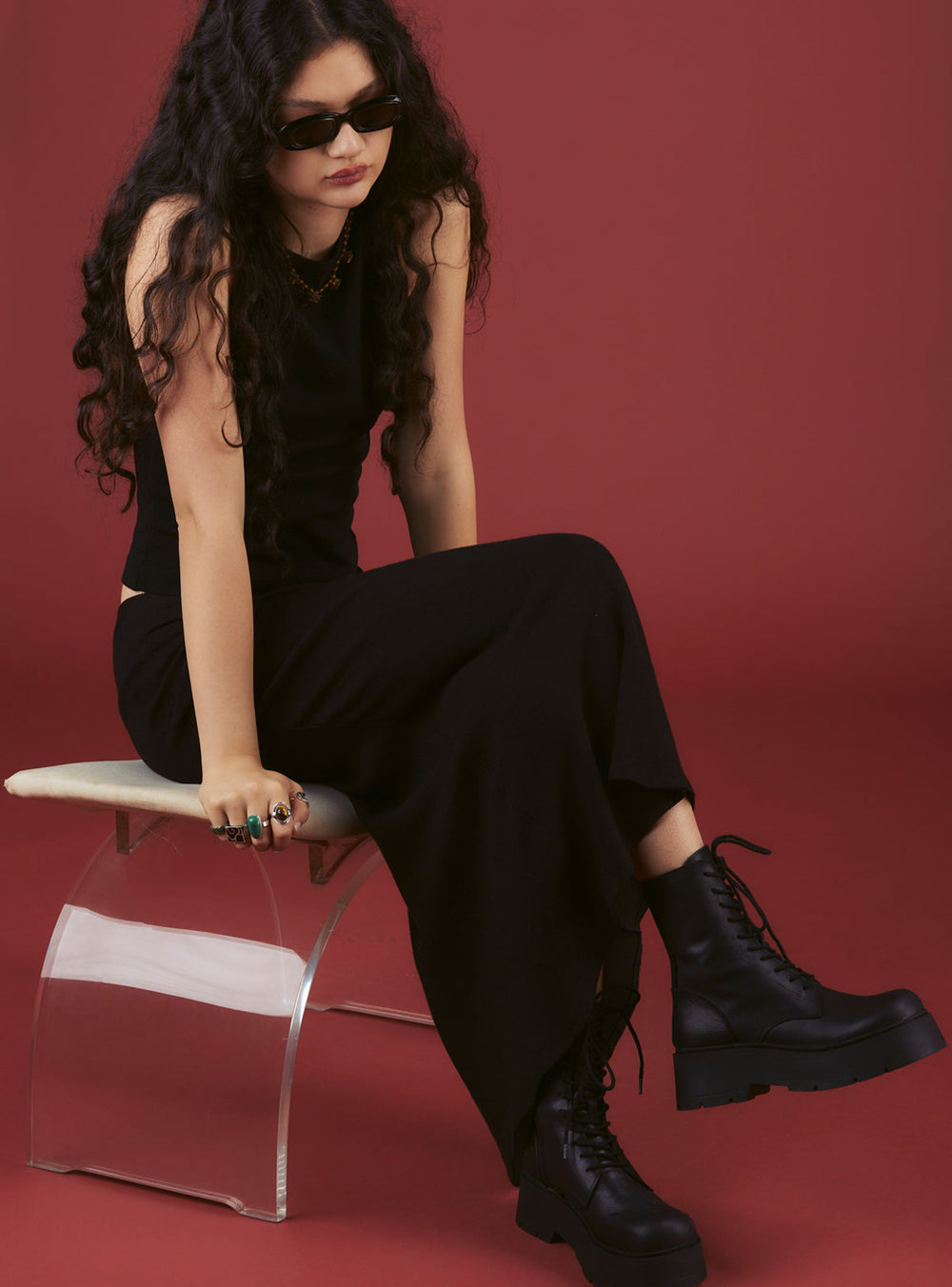 Black Platform Lace-Up Combat Boot UNIF