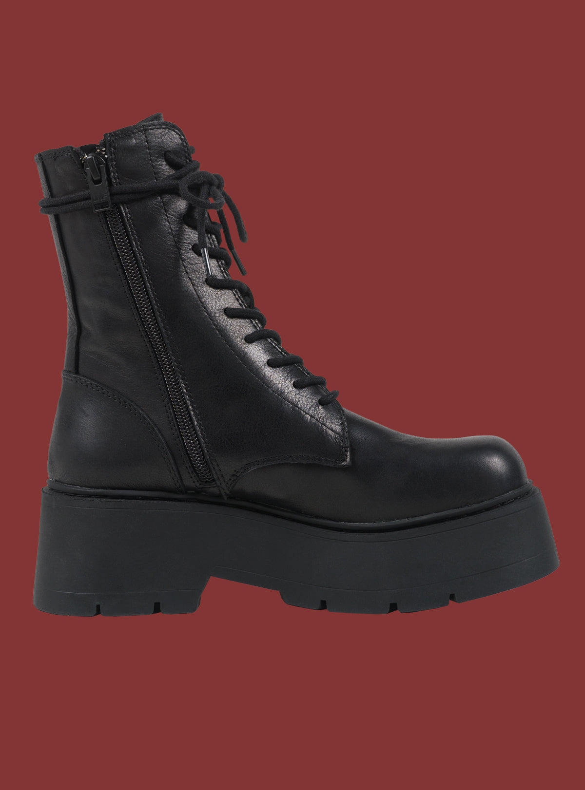 Black Platform Lace-Up Combat Boot UNIF