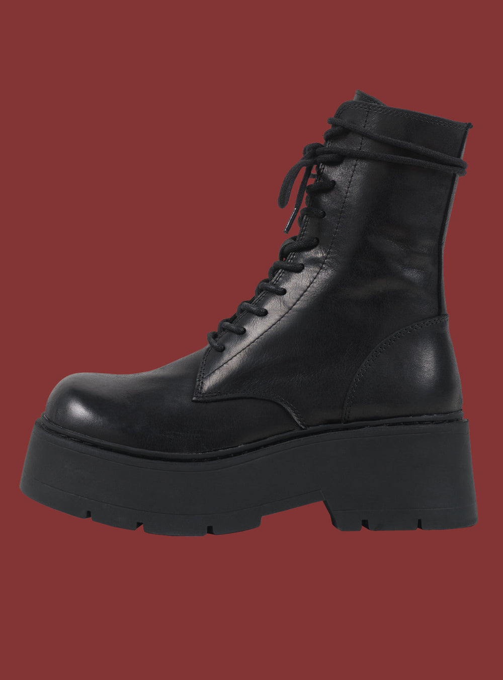 Black Platform Lace-Up Combat Boot UNIF