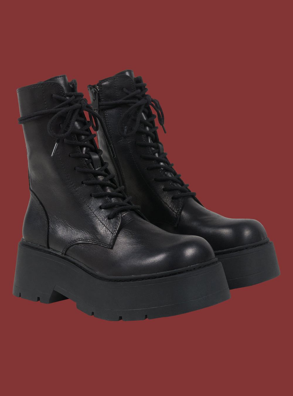 Black Platform Lace-Up Combat Boot UNIF