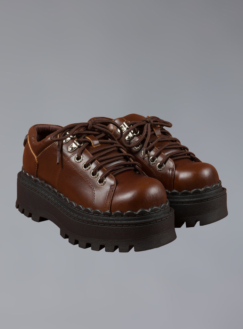 Low Top Leather Chunky Platform Boot in Brown UNIF