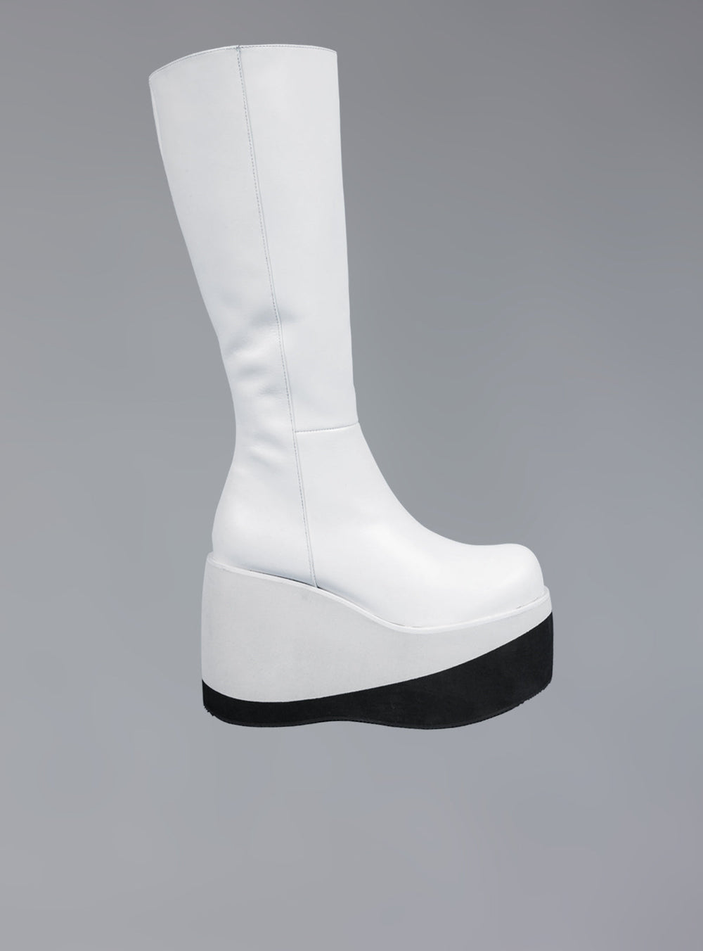 Stacked White Leather Platform Knee High Boot UNIF