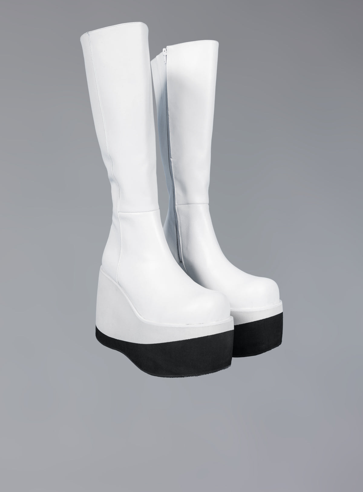Stacked White Leather Platform Knee High Boot UNIF