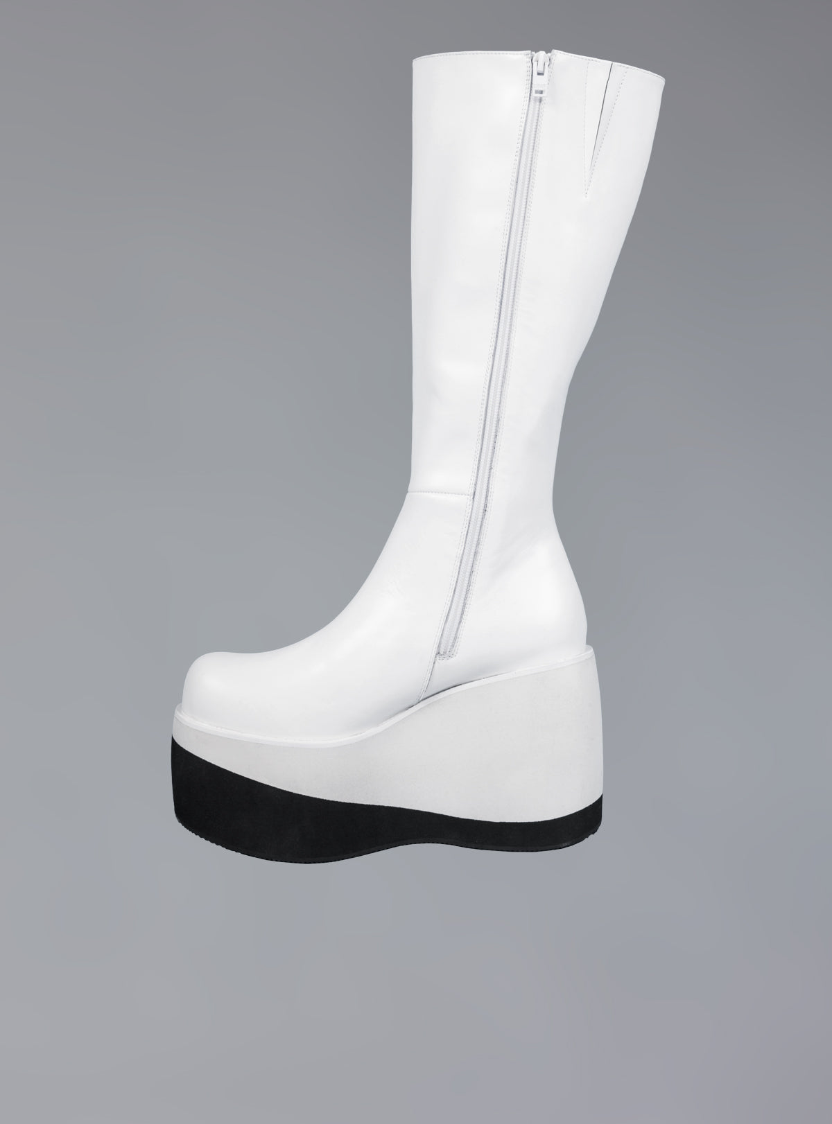 Stacked White Leather Platform Knee High Boot UNIF