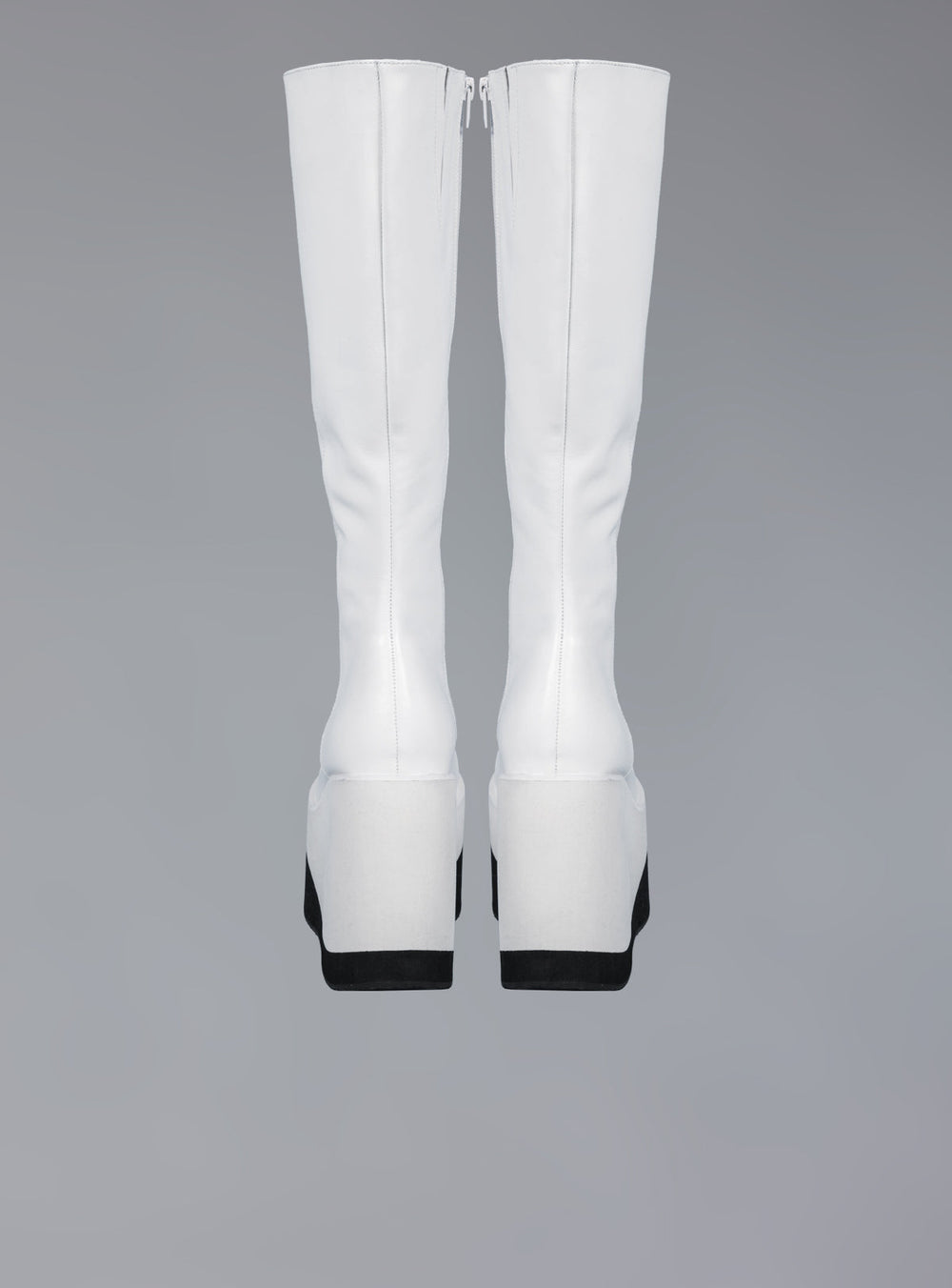 Stacked White Leather Platform Knee High Boot UNIF