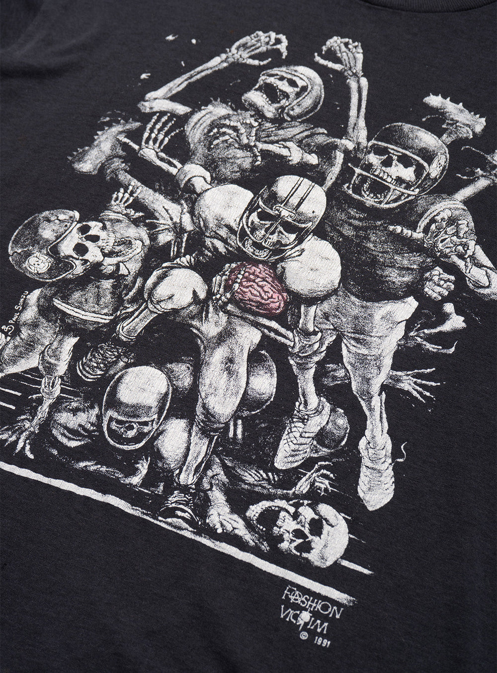 Vintage Fashion Victim Skeleton Football Tee