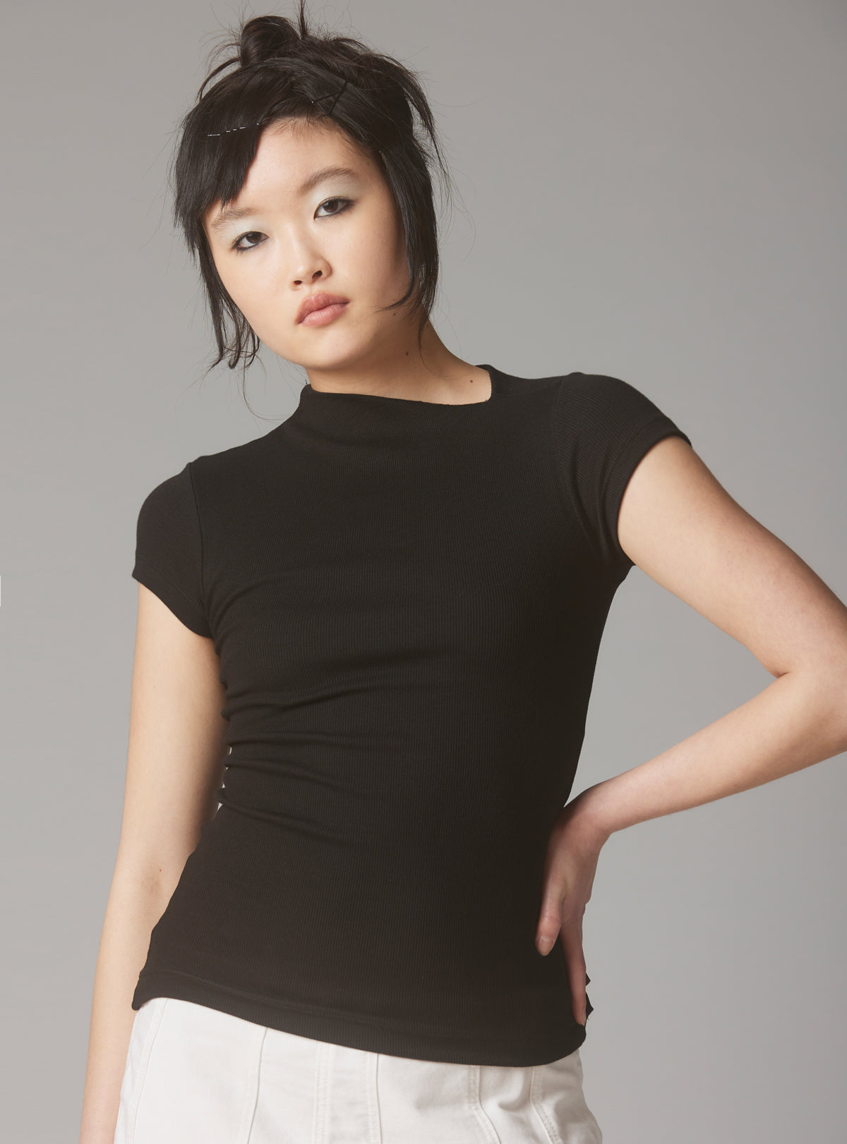 Rib Asymmetrical Cap Sleeve